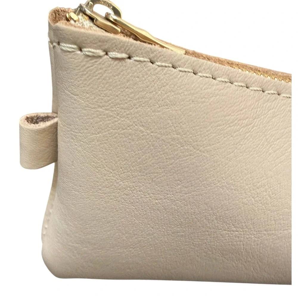 Portland Leather Goods Triangle Makeup Pouch Bone Cream Leather Cosmetic Bag NEW